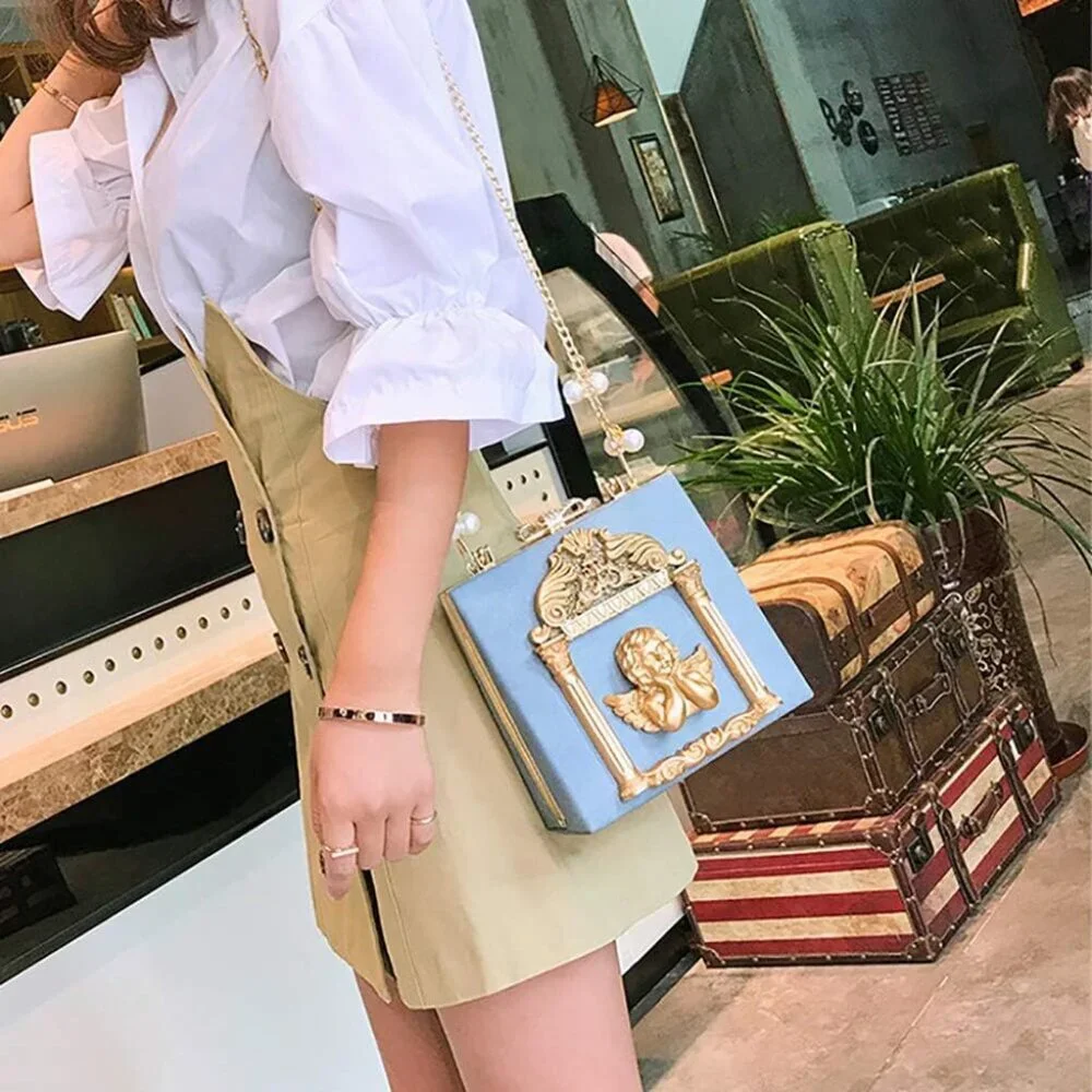 ⚡Women's Light Blue Rose Embossed Love Angel Evening Formal Crossbody Clutch Bag